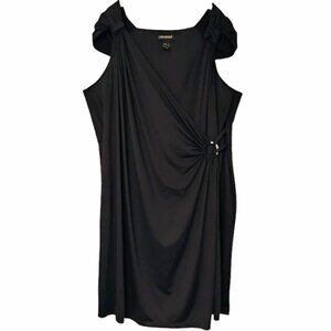Lane Bryant Dress Midi Faux Wrap V Neck Silky Stretchy Flattering Black 26/28